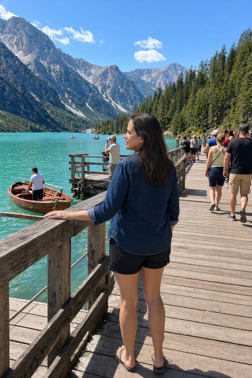 A woman standing confidently by a lake, self-possessed and grown into herself