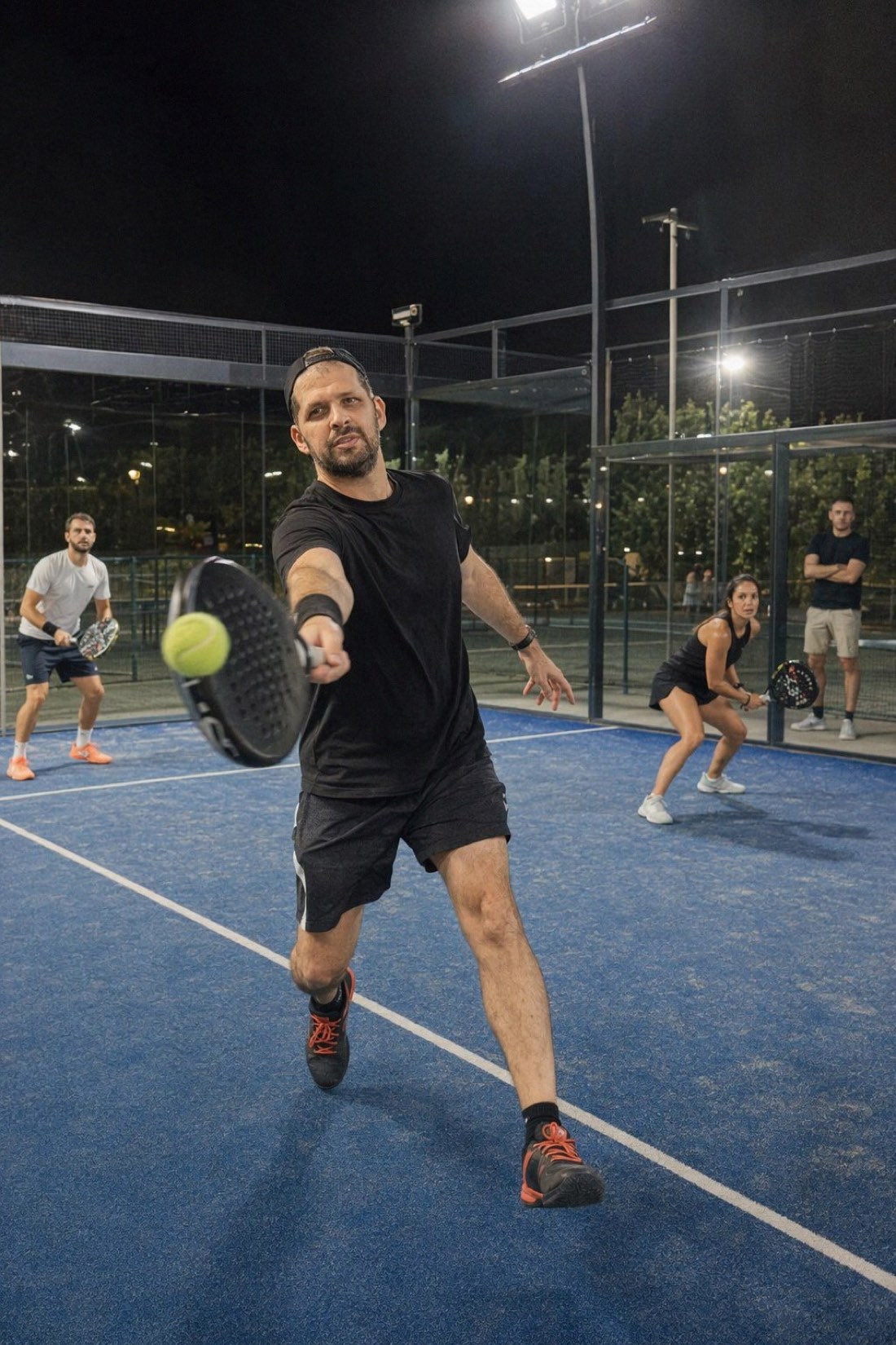 Man playing padel at night, a sharp and realistic AI personal photo