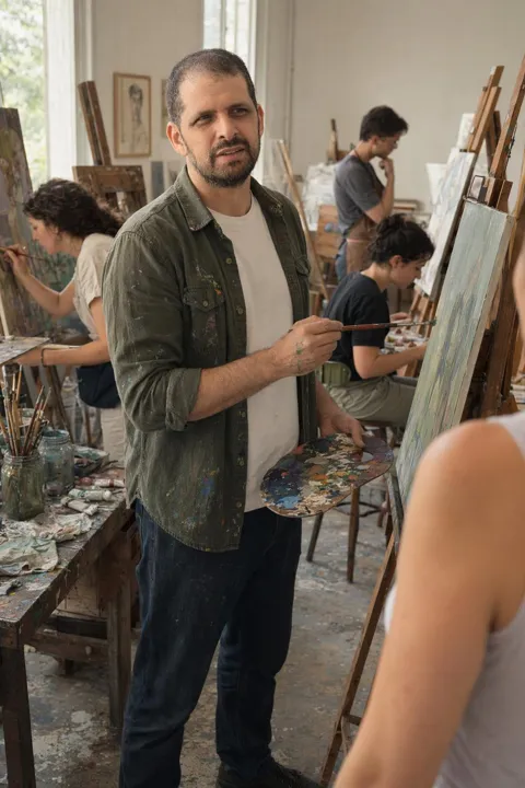 AI dating photo example: at an easel in an art class