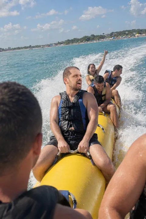 AI dating photo example: on a banana boat at full speed