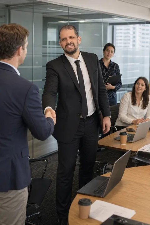 AI LinkedIn photo example: a handshake after a meeting