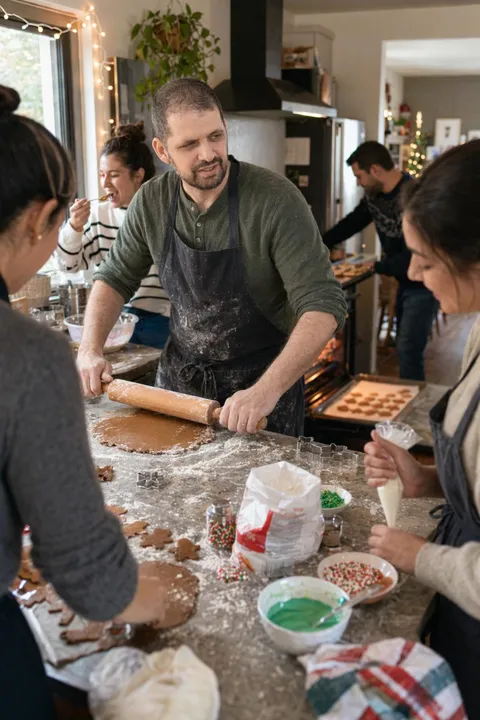 AI dating photo example: baking with friends at the holidays