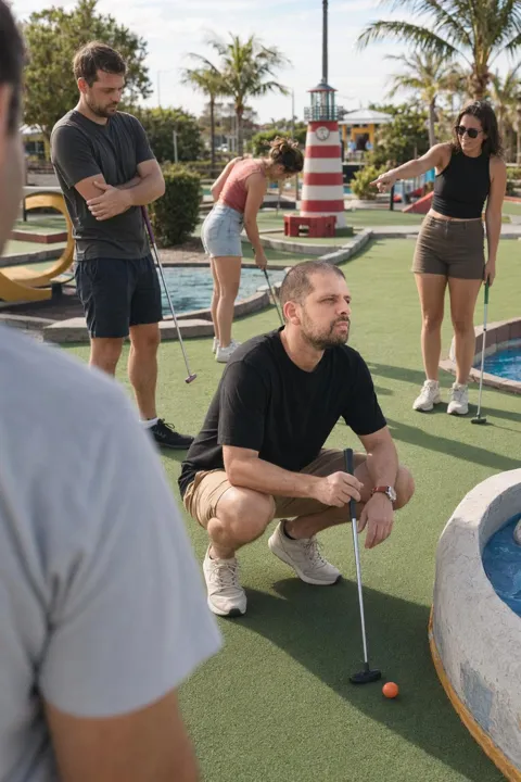 AI dating photo example: lining up a putt-putt shot