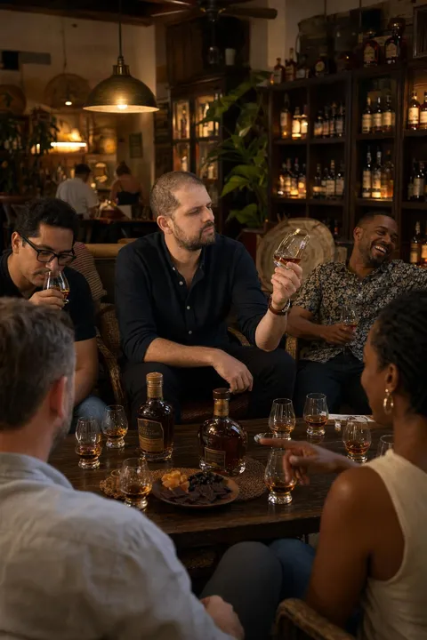 AI dating photo example: at a rum tasting with friends