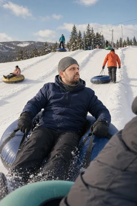 AI dating photo example: snow tubing downhill