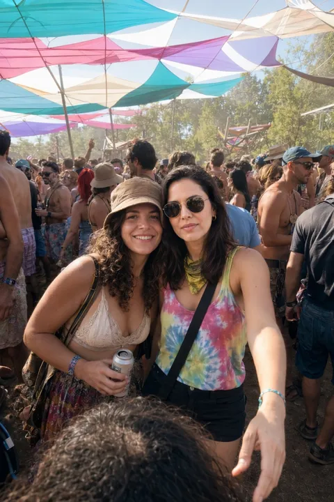 AI photo example for women: at a festival with two friends
