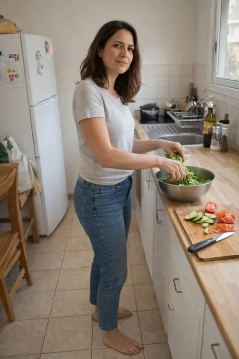AI photo example for women: making a salad in a kitchen