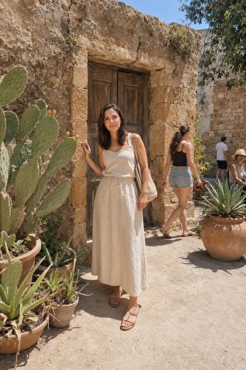 AI profile picture example: in a stone doorway with cactus pots